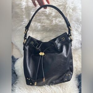 Badgley Mischka bag, black leather hobo bag, slouch Black Leather Handbag